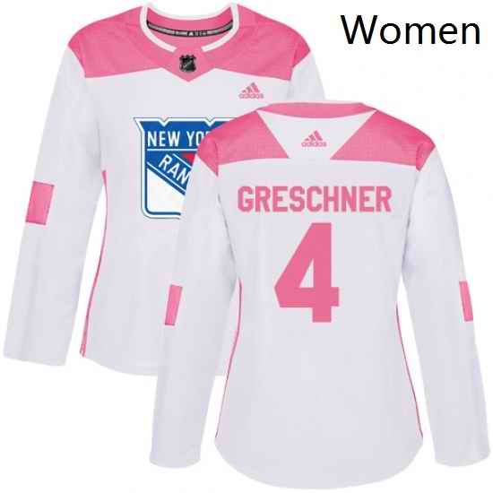 Womens Adidas New York Rangers 4 Ron Greschner Authentic WhitePink Fashion NHL Jersey